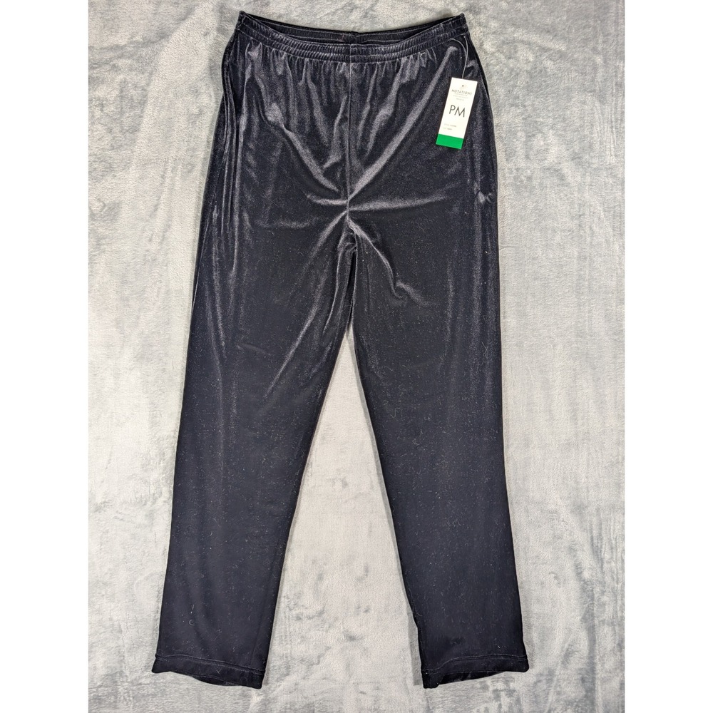 Notations Petite Women's Size PM Black Velvet Pull On Straight Leg Pants NWT